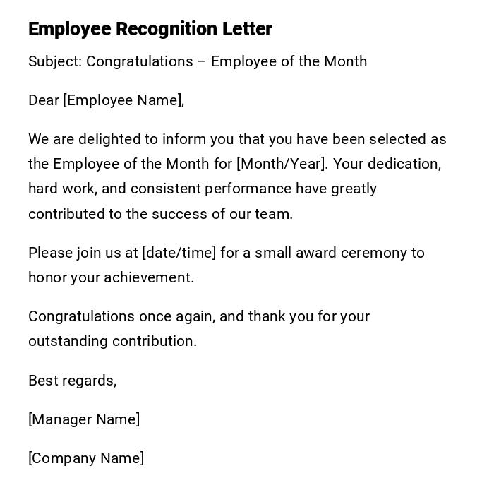 Employee Recognition Letter