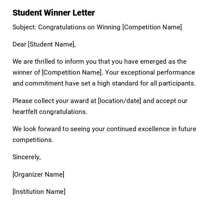 Student Winner Letter