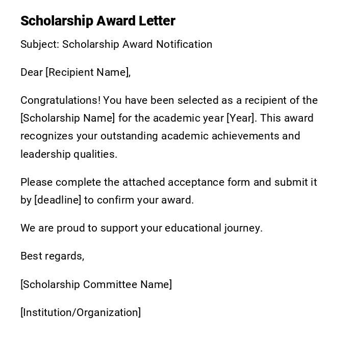 Scholarship Award Letter