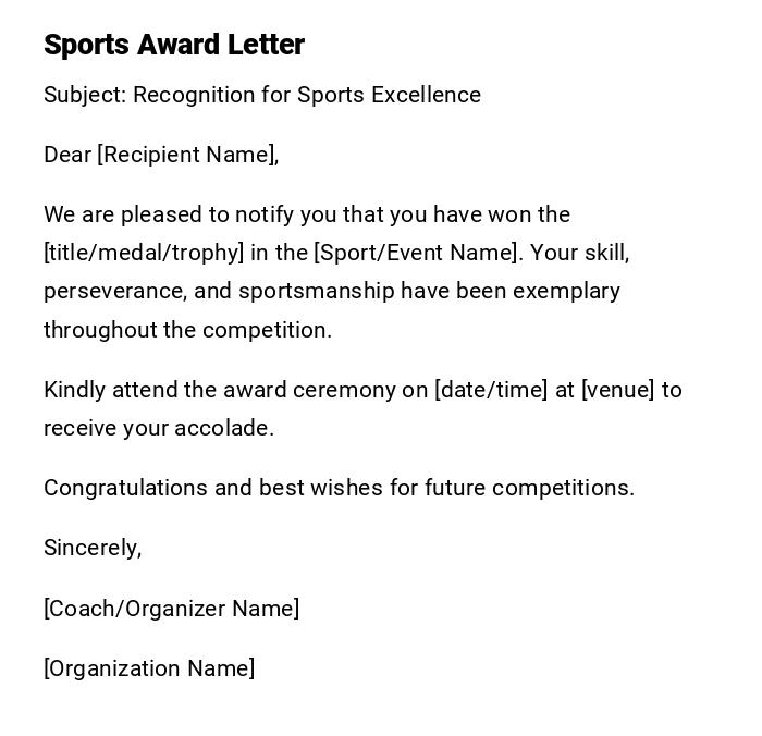 Sports Award Letter