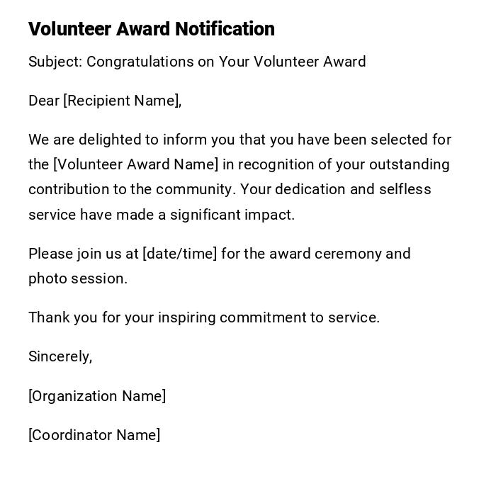 Volunteer Award Notification