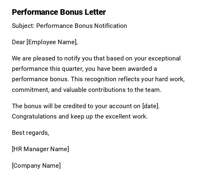 Performance Bonus Letter