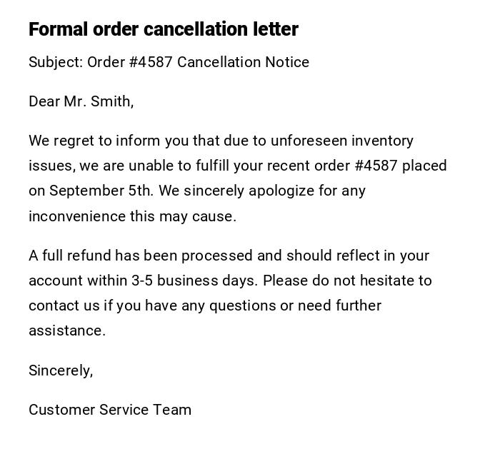 Formal order cancellation letter Formal order cancellation letter