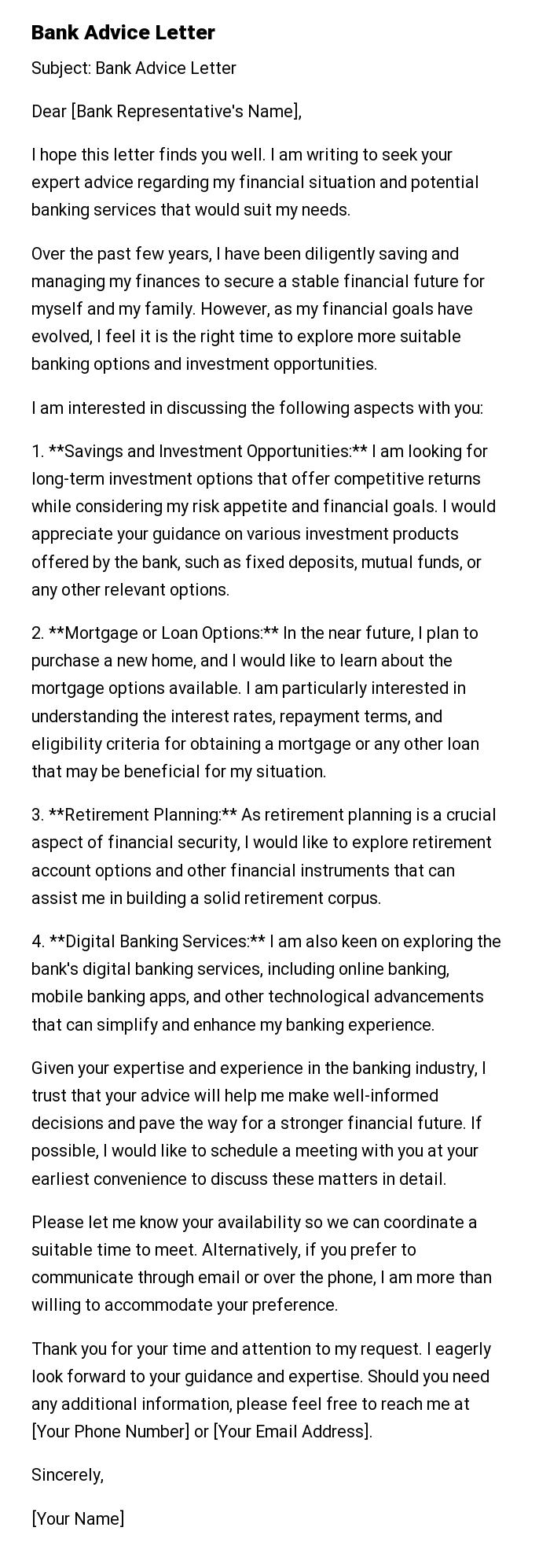 Bank Advice Letter