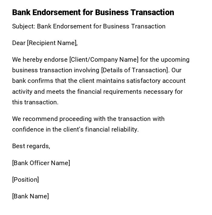 Bank Endorsement for Business Transaction Bank Endorsement for Business Transaction