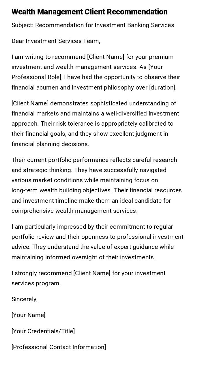 Wealth Management Client Recommendation Wealth Management Client Recommendation