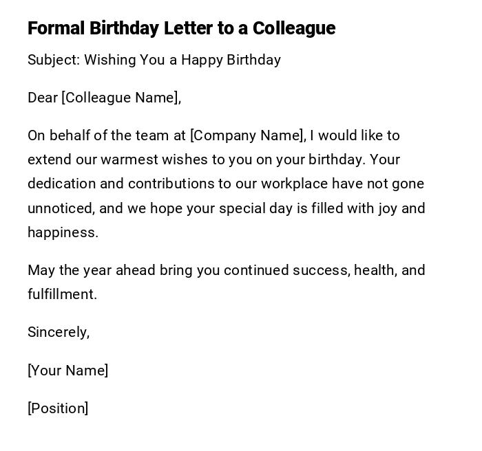 Formal Birthday Letter to a Colleague Formal Birthday Letter to a Colleague