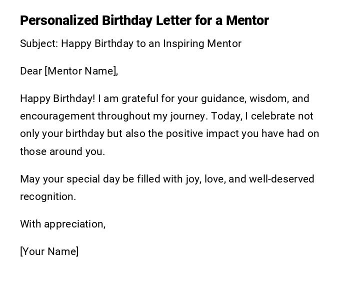 Personalized Birthday Letter for a Mentor Personalized Birthday Letter for a Mentor