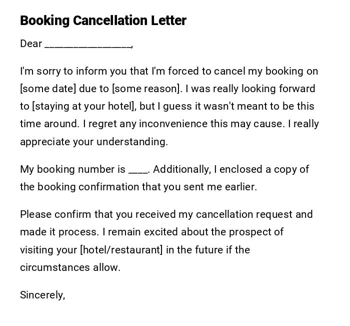 Booking Cancellation Letter Booking Cancellation Letter