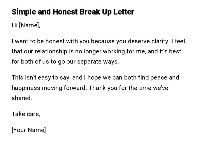 Simple and Honest Break Up Letter Simple and Honest Break Up Letter