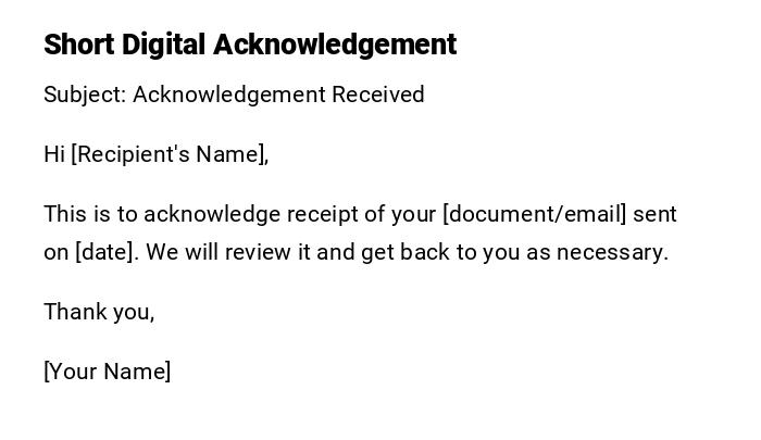 Short Digital Acknowledgement Short Digital Acknowledgement