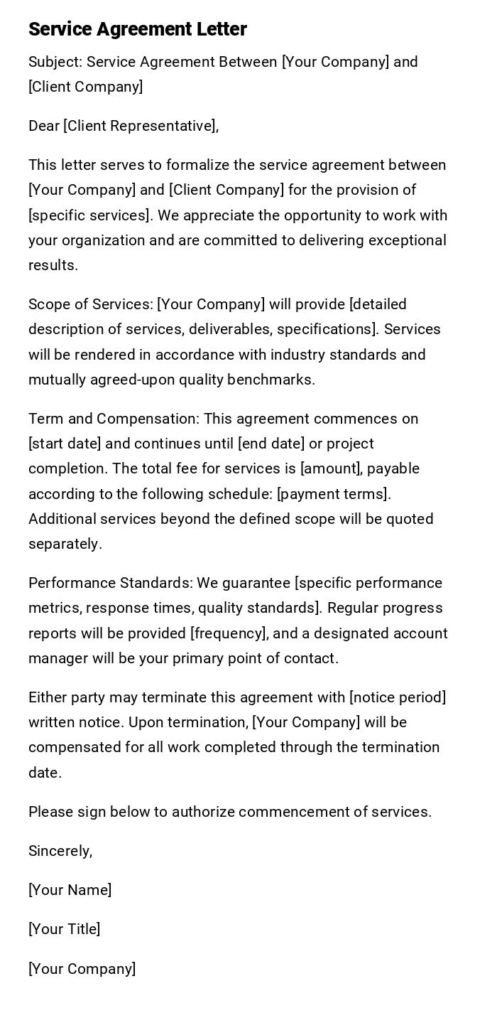Service Agreement Letter Service Agreement Letter