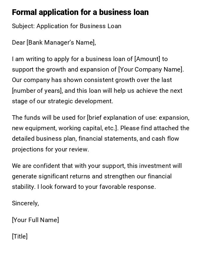 Formal application for a business loan Formal application for a business loan