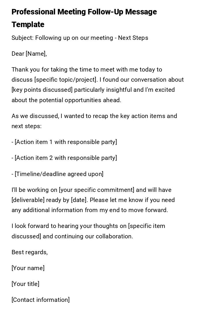 Professional Meeting Follow-Up Message Template Professional Meeting Follow-Up Message Template