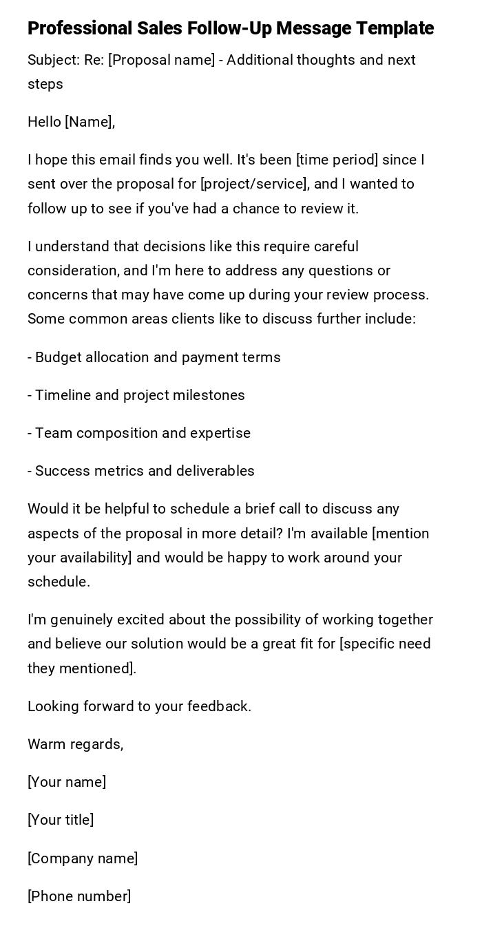 Professional Sales Follow-Up Message Template Professional Sales Follow-Up Message Template