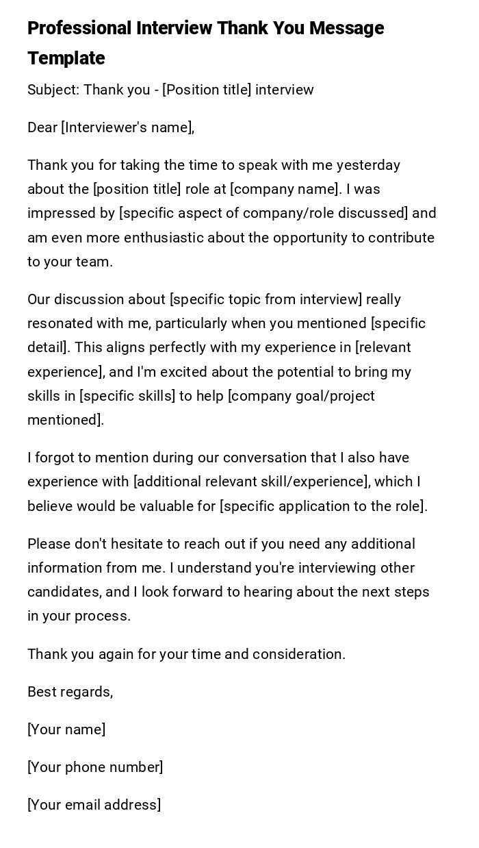 Professional Interview Thank You Message Template Professional Interview Thank You Message Template