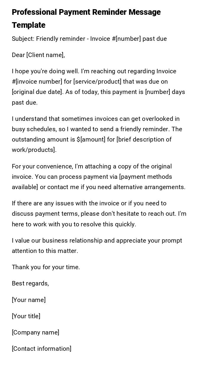 Professional Payment Reminder Message Template Professional Payment Reminder Message Template