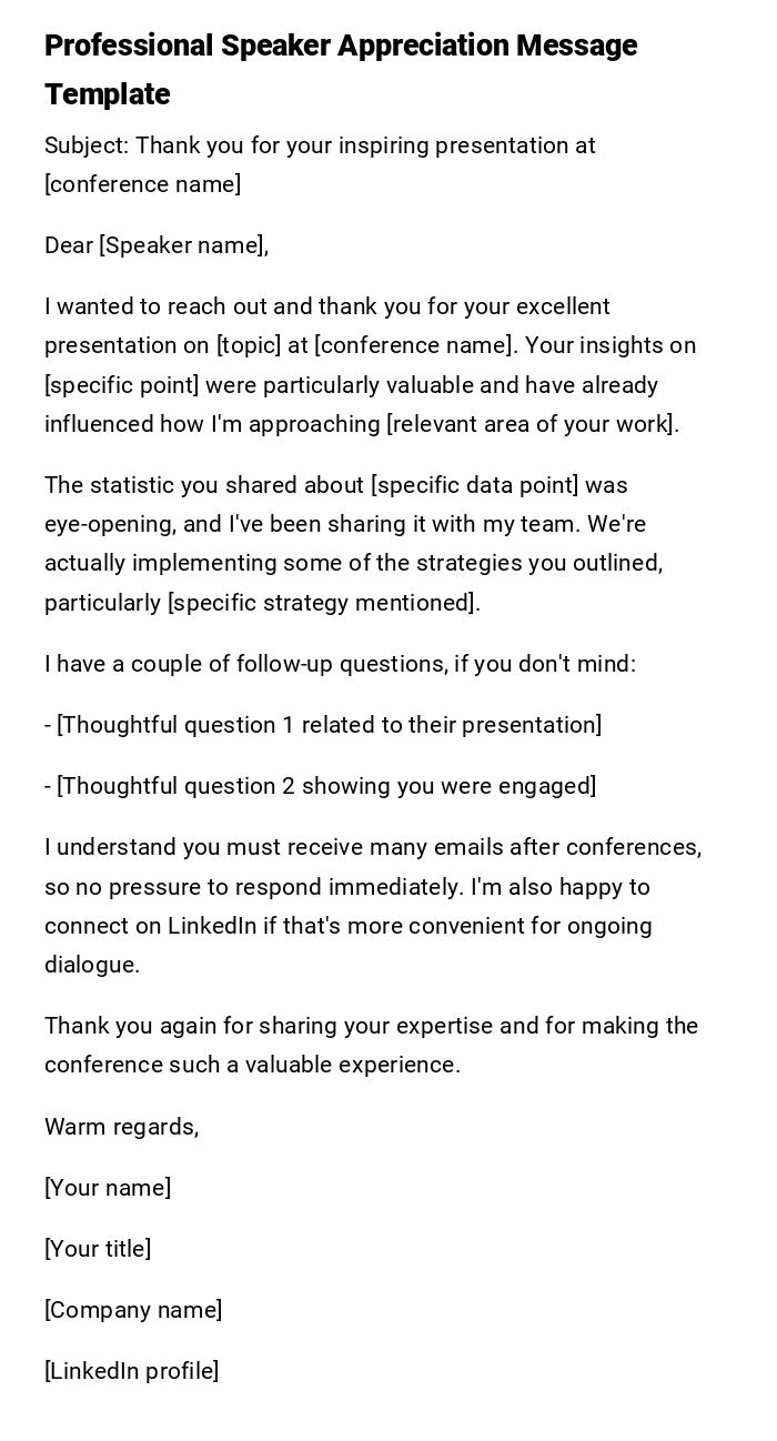Professional Speaker Appreciation Message Template Professional Speaker Appreciation Message Template