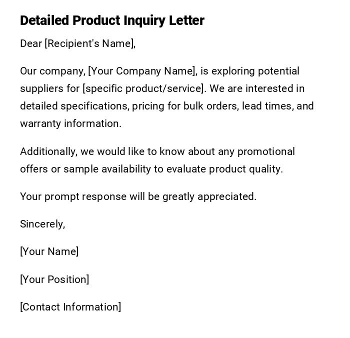 Detailed Product Inquiry Letter Detailed Product Inquiry Letter