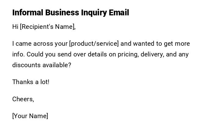 Informal Business Inquiry Email Informal Business Inquiry Email