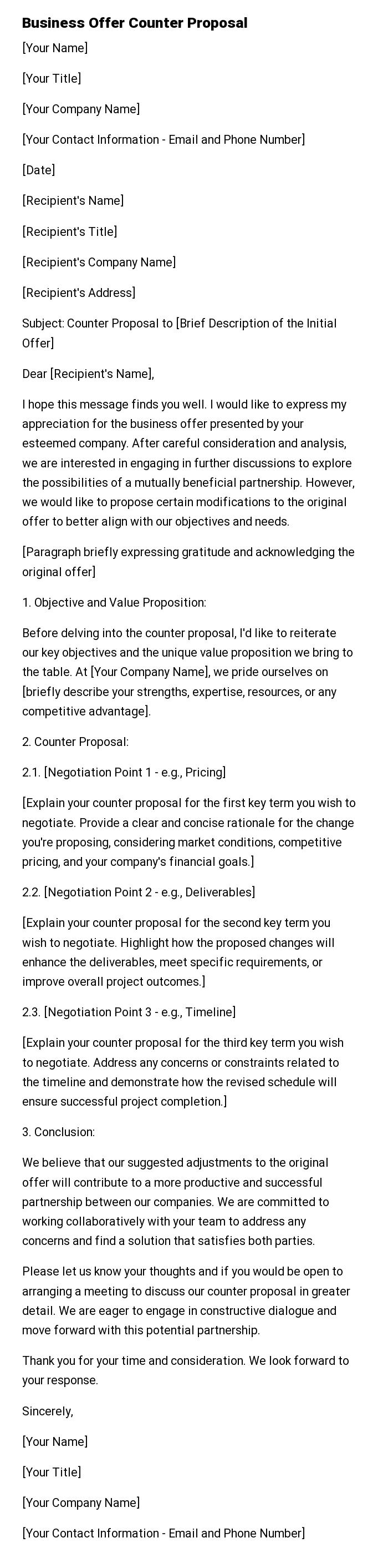 Business Offer Counter Proposal