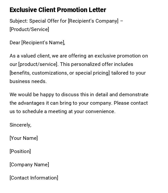 Exclusive Client Promotion Letter