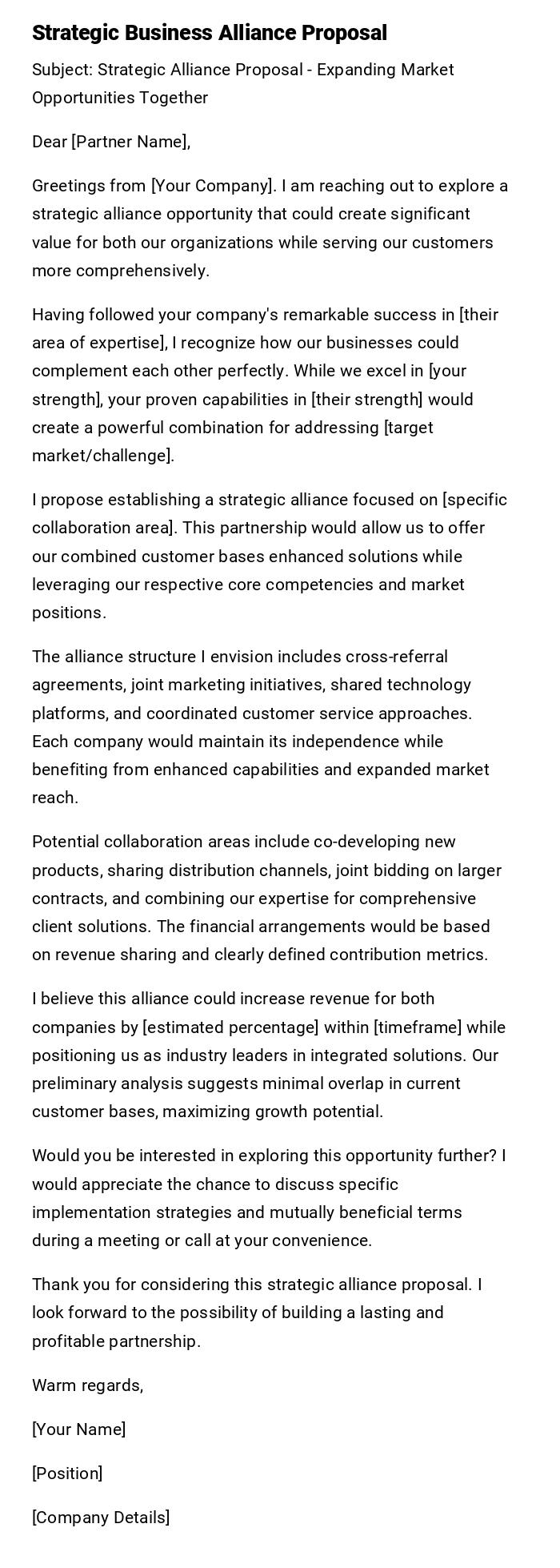 Strategic Business Alliance Proposal Strategic Business Alliance Proposal