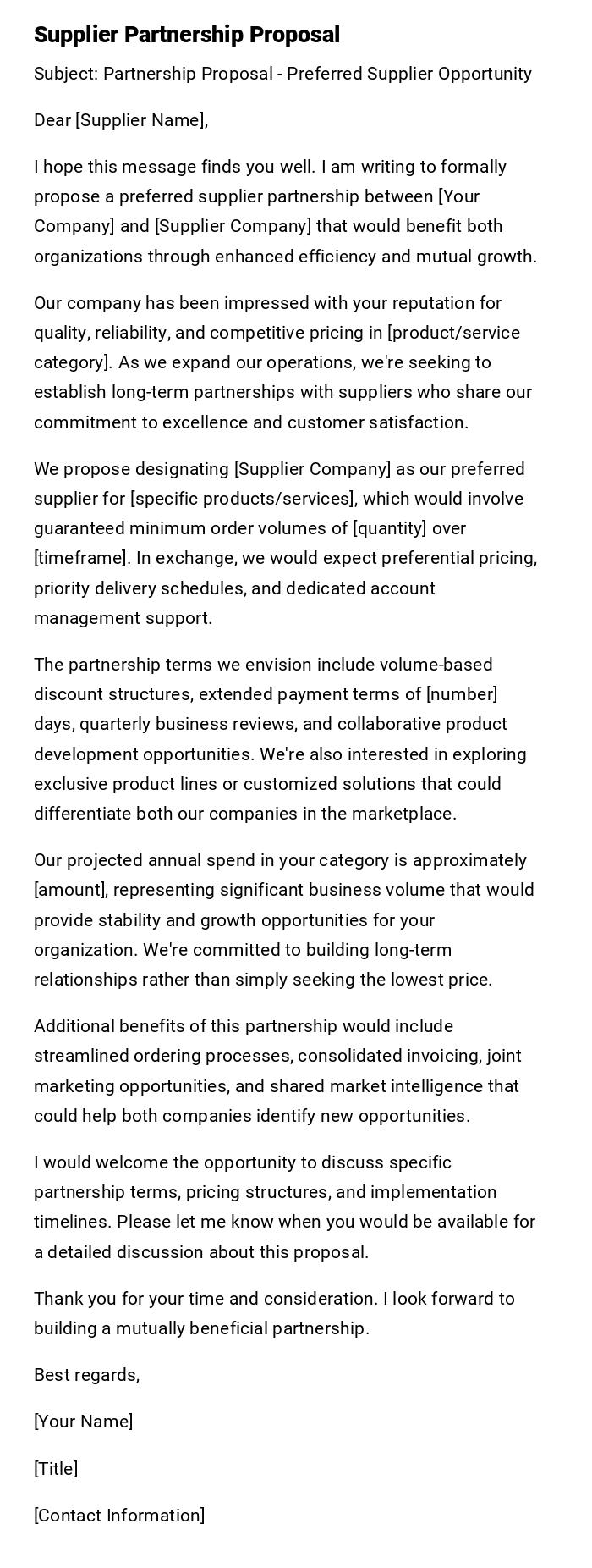 Supplier Partnership Proposal Supplier Partnership Proposal