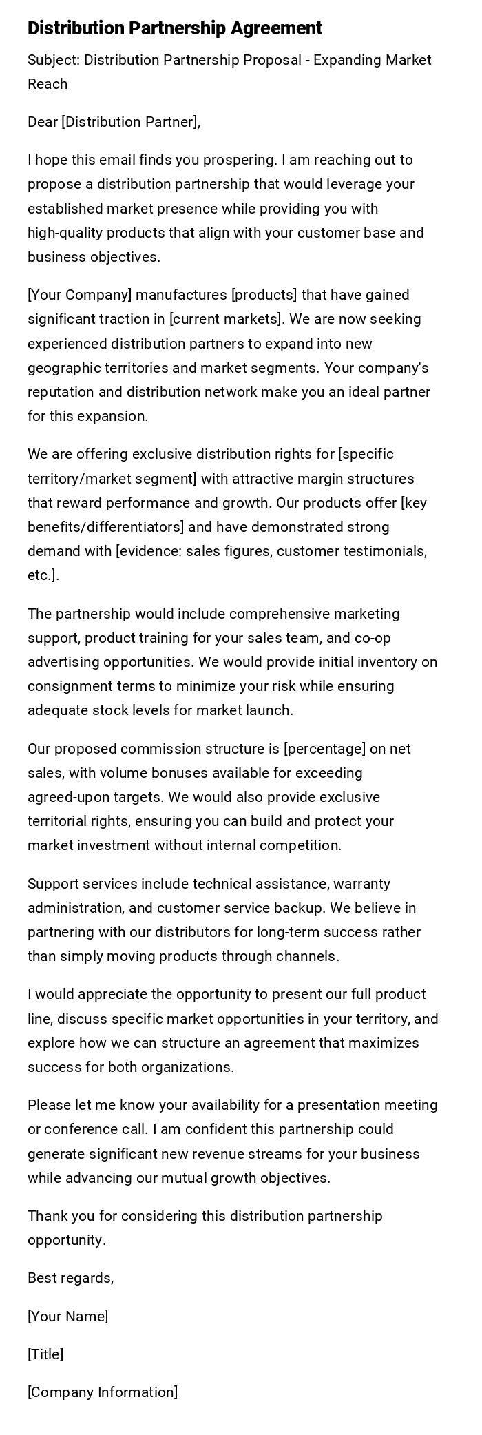 Distribution Partnership Agreement Distribution Partnership Agreement