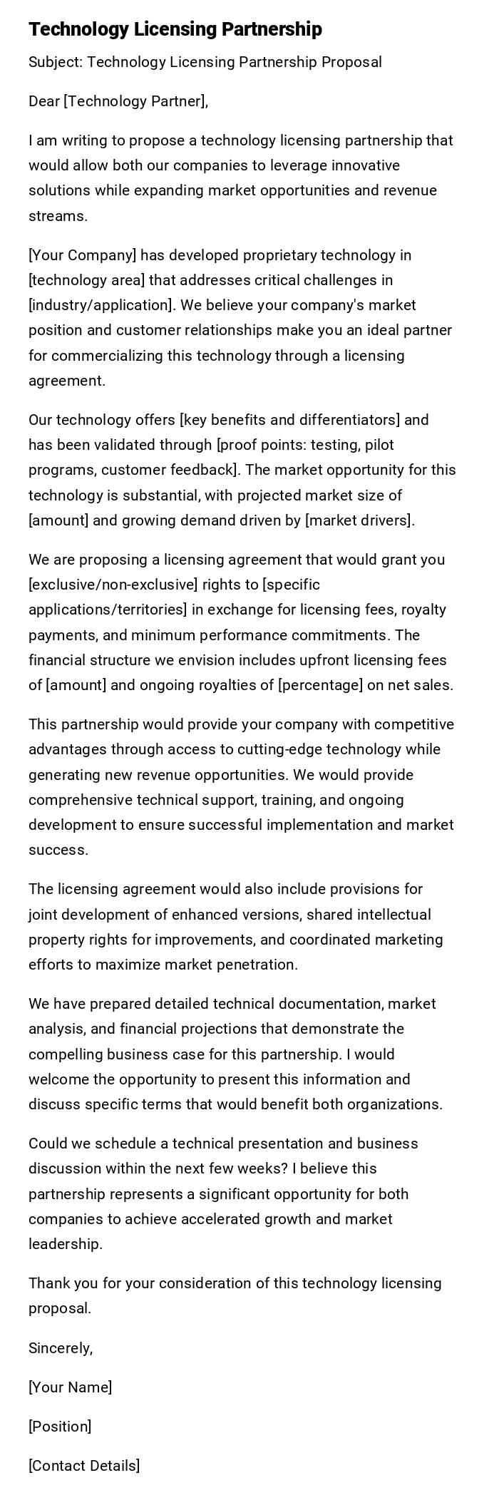 Technology Licensing Partnership Technology Licensing Partnership