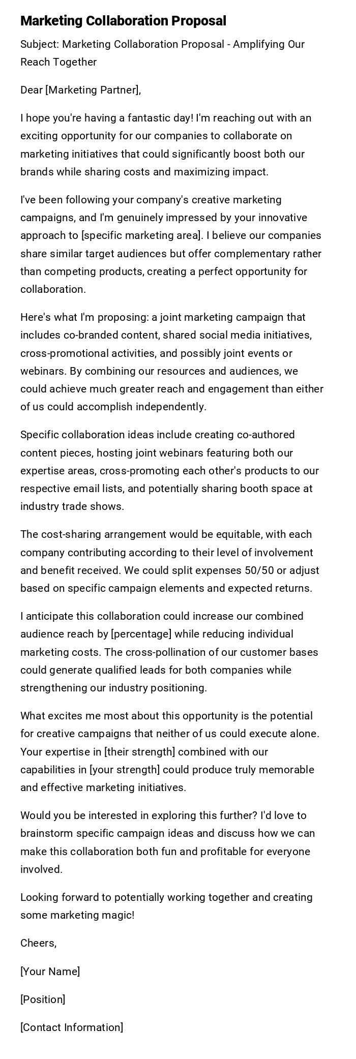Marketing Collaboration Proposal Marketing Collaboration Proposal