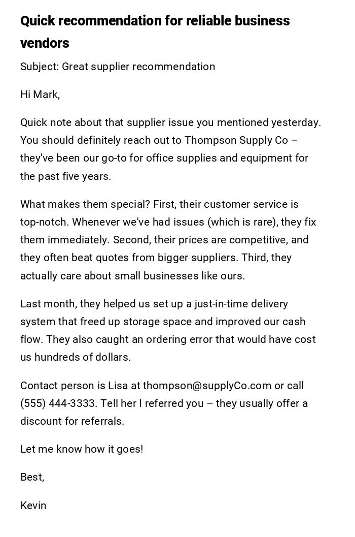 Quick recommendation for reliable business vendors