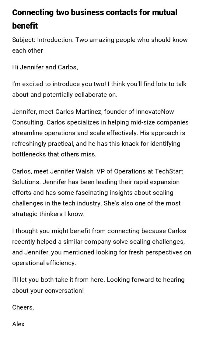 Connecting two business contacts for mutual benefit