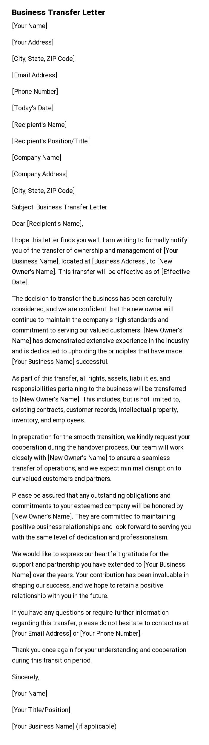 Business Transfer Letter