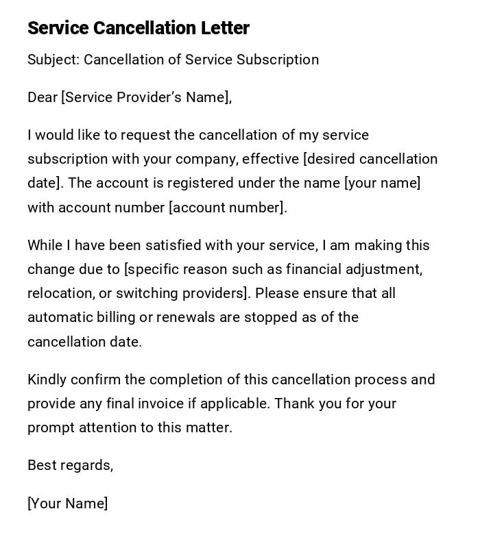 Service Cancellation Letter