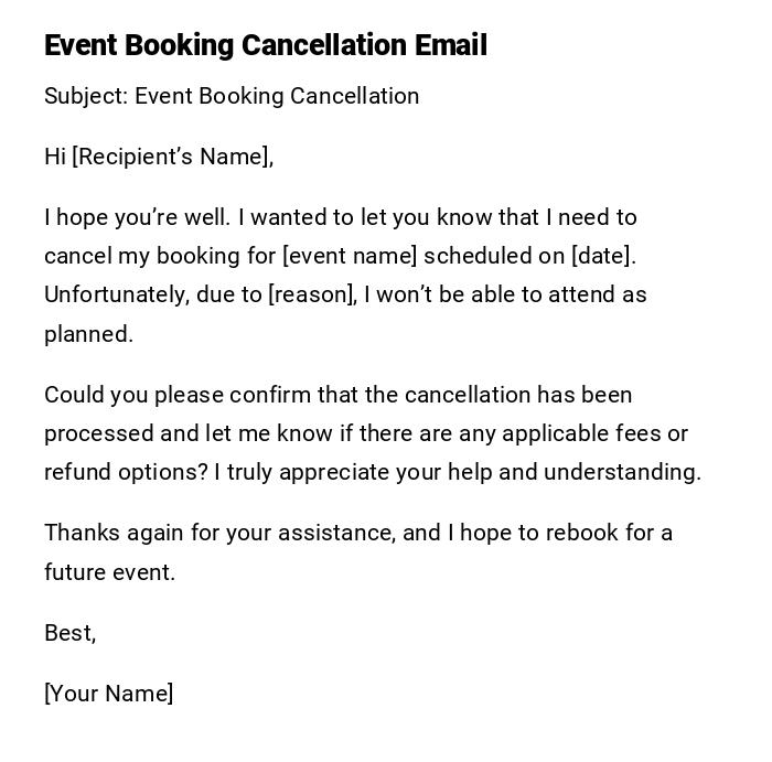 Event Booking Cancellation Email