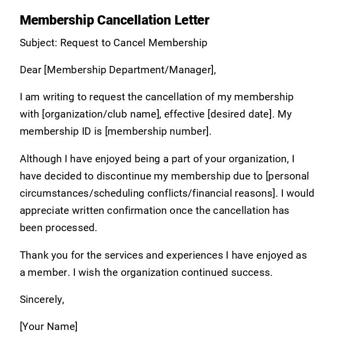 Membership Cancellation Letter