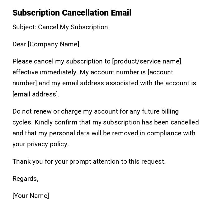 Subscription Cancellation Email
