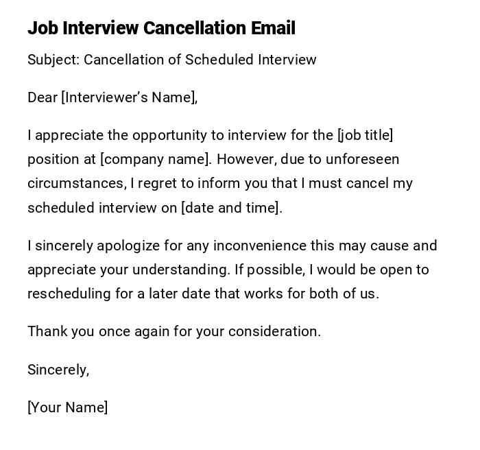 Job Interview Cancellation Email