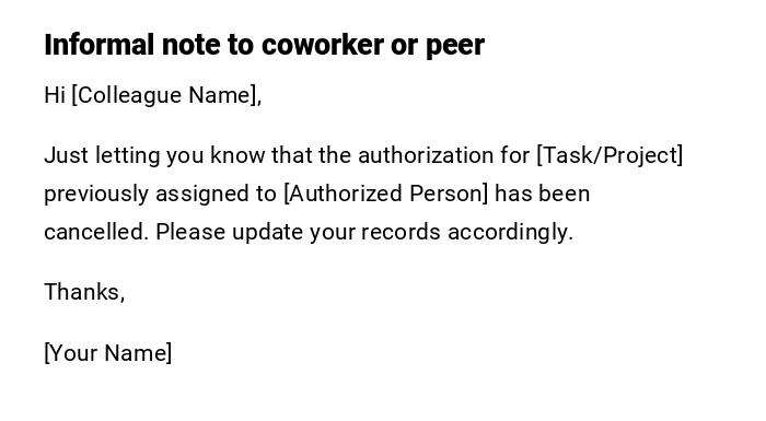 Informal note to coworker or peer