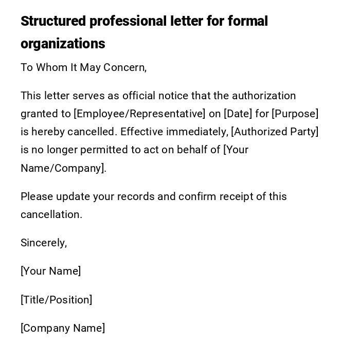 Structured professional letter for formal organizations