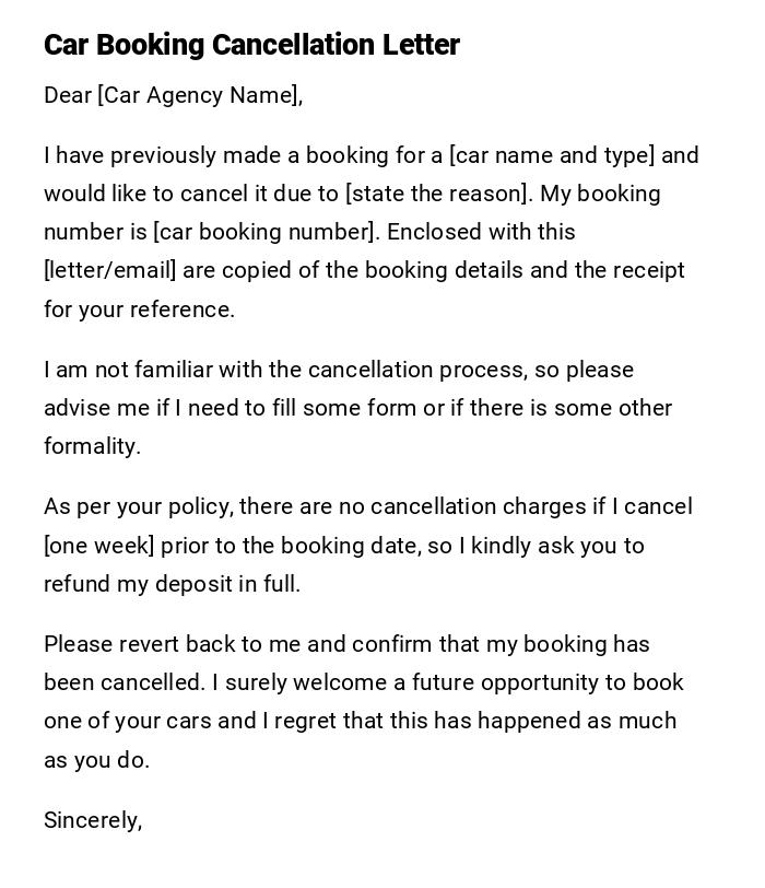 Car Booking Cancellation Letter Car Booking Cancellation Letter