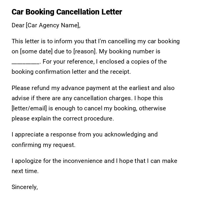 Car Booking Cancellation Letter Car Booking Cancellation Letter