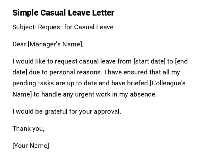 Simple Casual Leave Letter Simple Casual Leave Letter