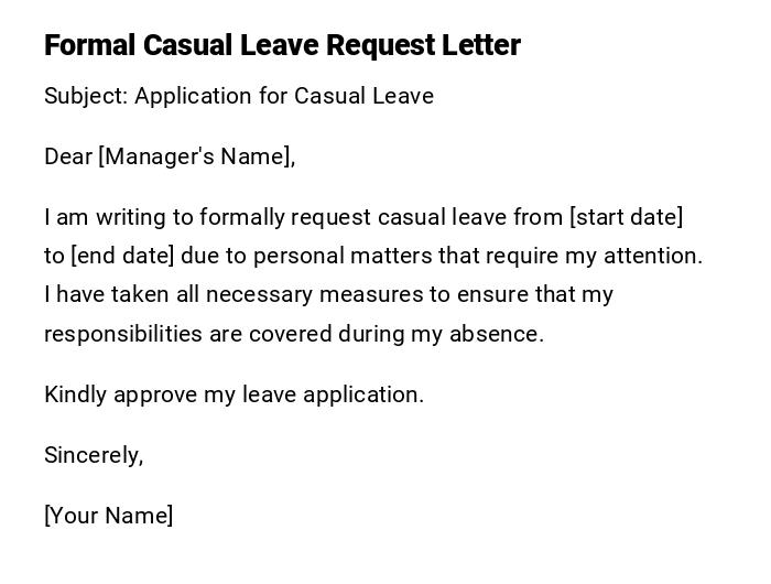 Formal Casual Leave Request Letter Formal Casual Leave Request Letter