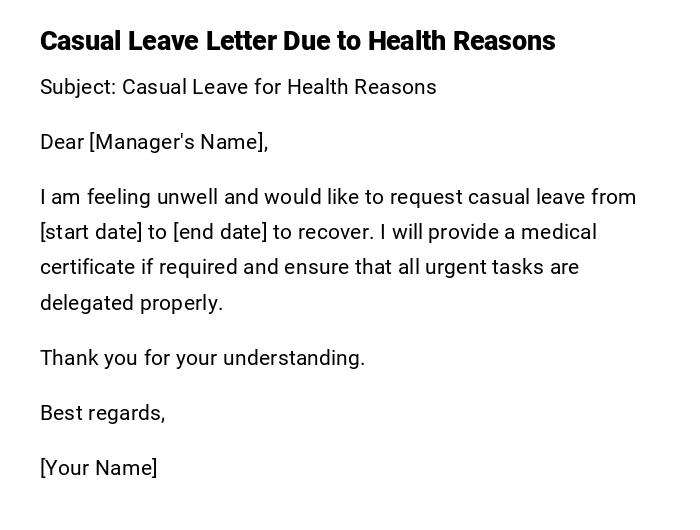 Casual Leave Letter Due to Health Reasons Casual Leave Letter Due to Health Reasons