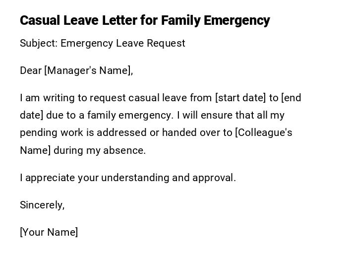 Casual Leave Letter for Family Emergency Casual Leave Letter for Family Emergency