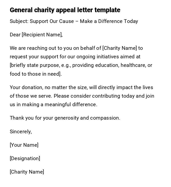 General charity appeal letter template General charity appeal letter template