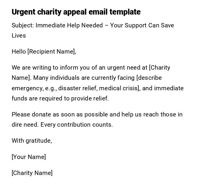 Urgent charity appeal email template Urgent charity appeal email template