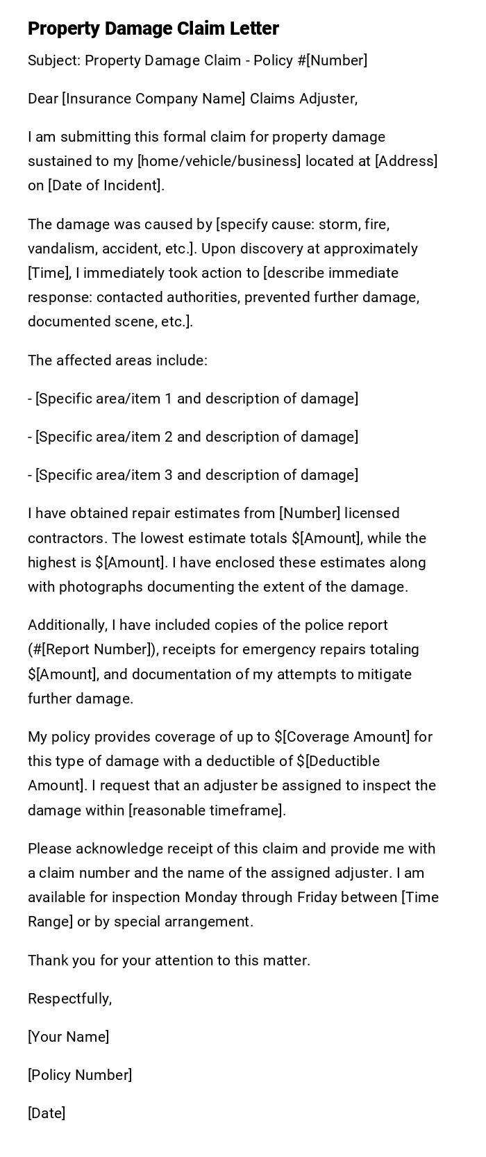 Property Damage Claim Letter Property Damage Claim Letter